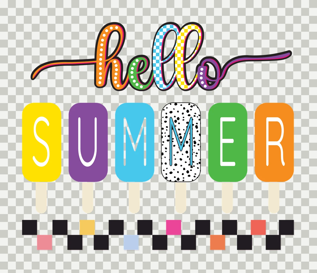 Hello Black Text Reading With Popsicle Shapes displaying popsicles transparency and detail preview thumbnail