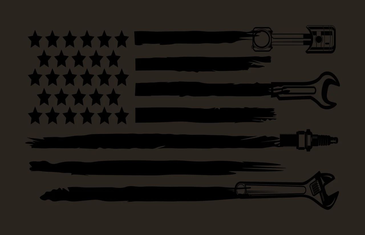 Flag Composed Of Automotive Tools waving stars wrench spark plug contrast preview thumbnail