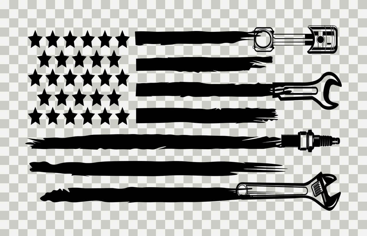 Flag Composed Of Automotive Tools waving stars wrench spark plug transparency and detail preview thumbnail