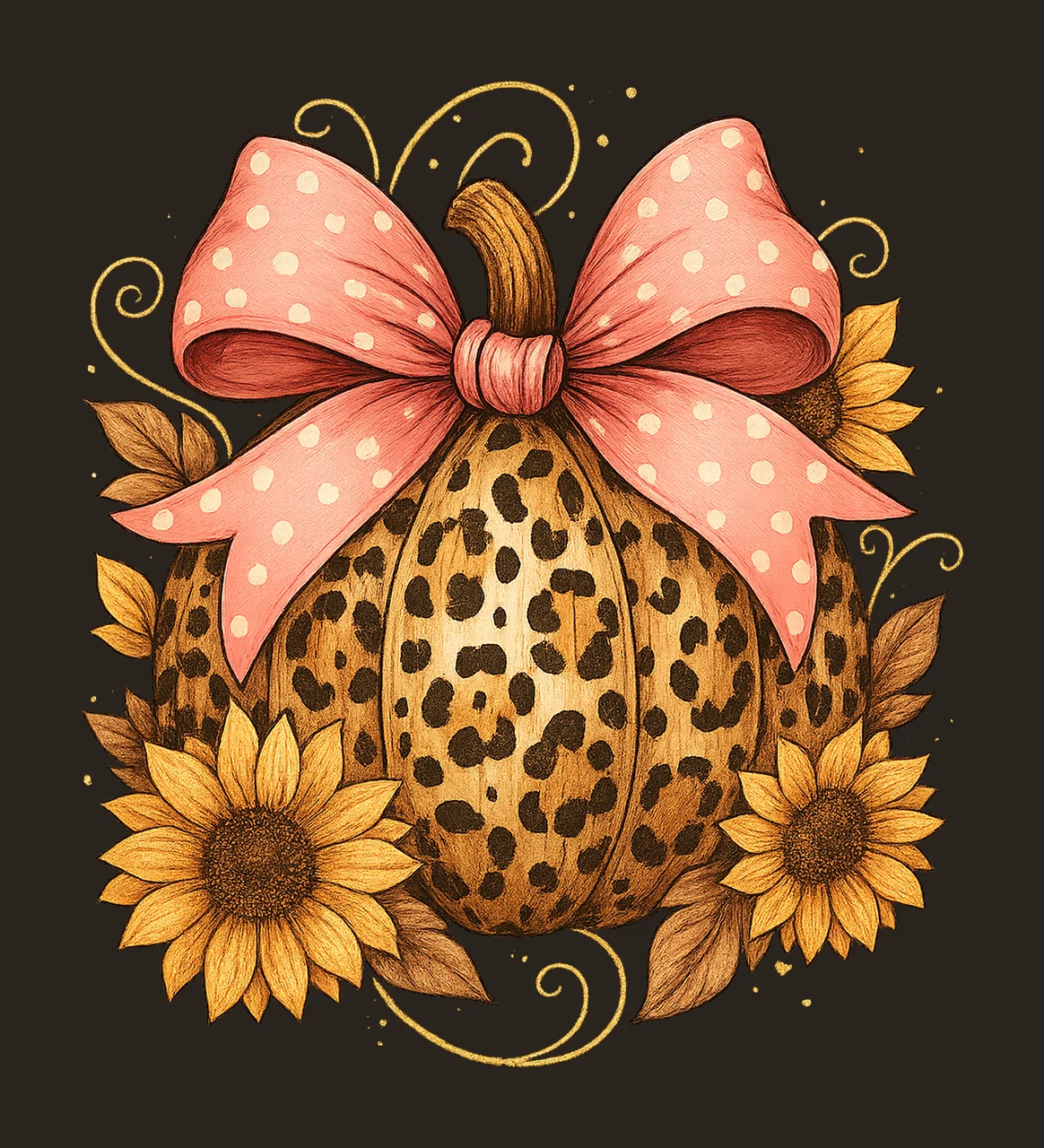 Pumpkin Leopard Fall Pumpkin Bow Coquette Fall Pumpkin contrast preview thumbnail