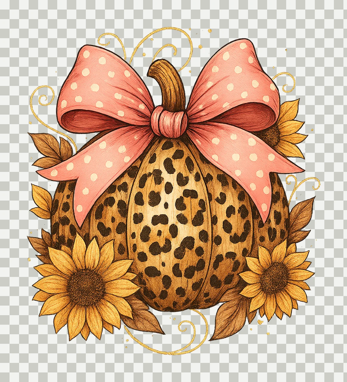 Pumpkin Leopard Fall Pumpkin Bow Coquette Fall Pumpkin transparency and detail preview thumbnail