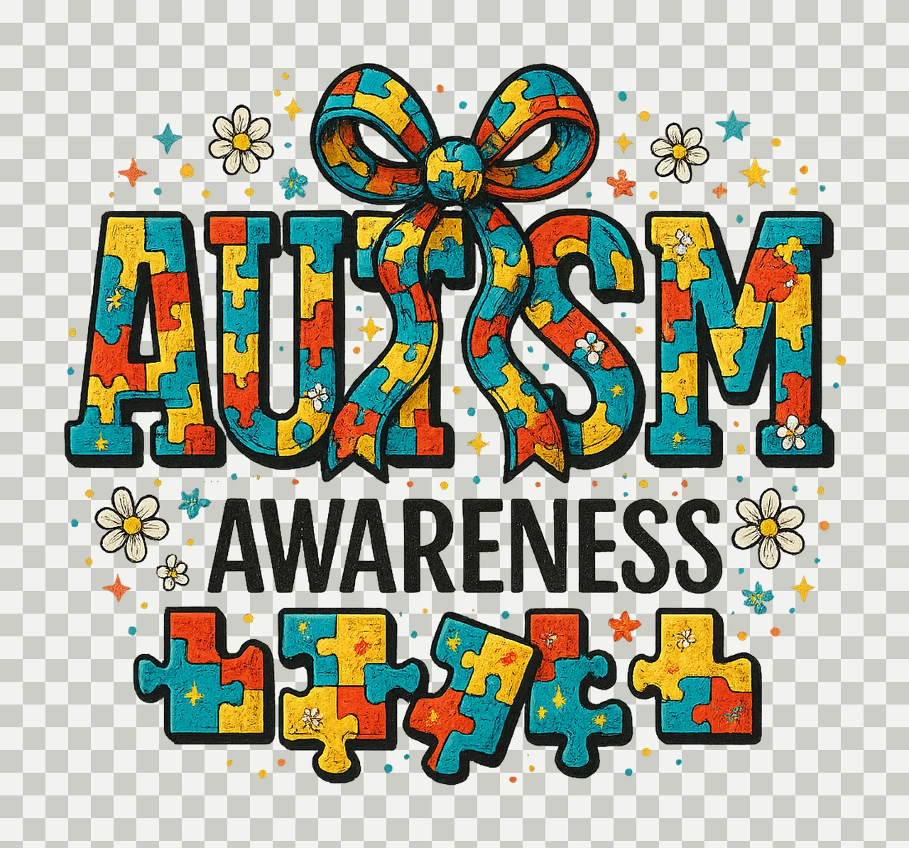 Checkered Autism Awareness Coquette Autism Bow Design transparency and detail preview thumbnail