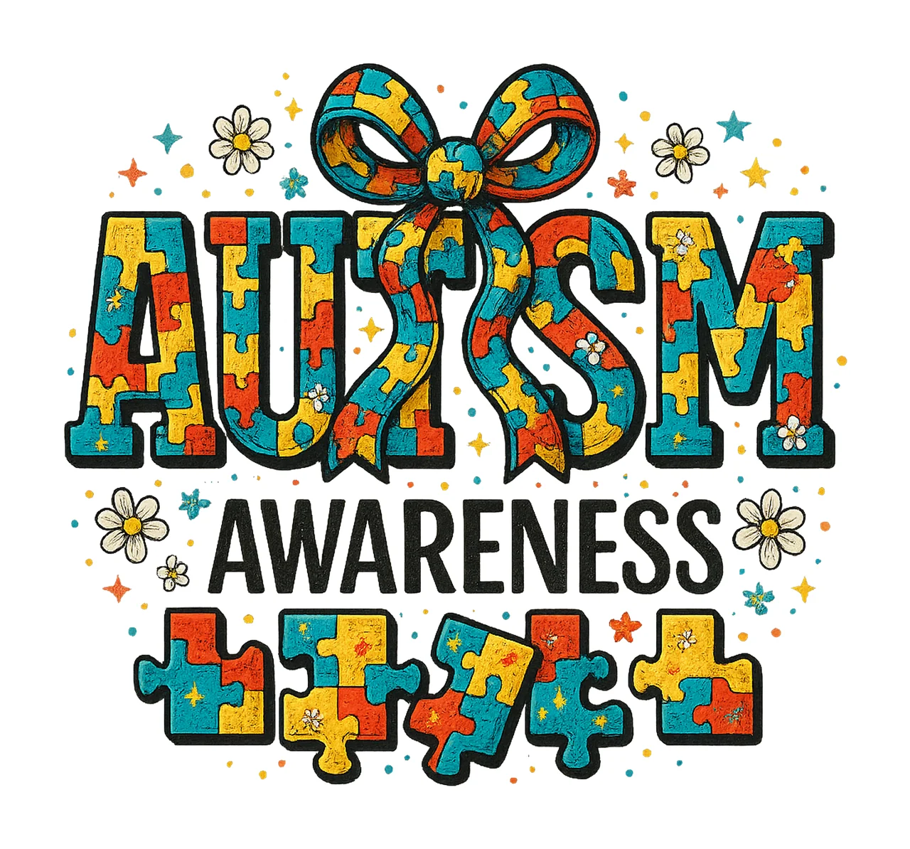 Checkered Autism Awareness Coquette Autism Bow Design