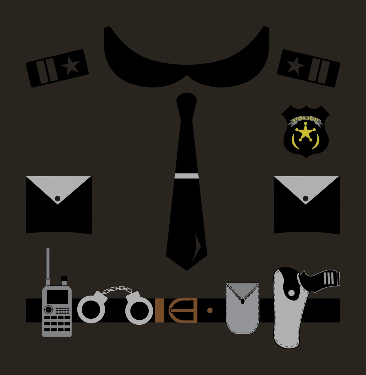 Uniform Police Elements Silhouette Graphic arranged tie collar contrast preview thumbnail