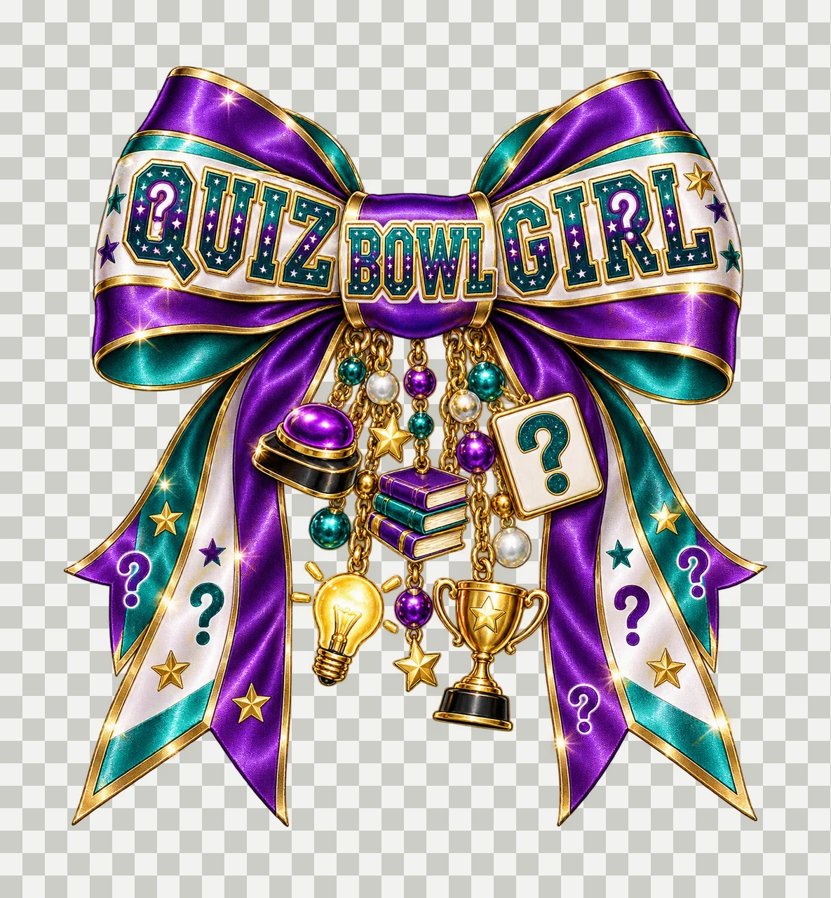 Quiz Bowl Girl Bow Charm PNG, Coquette Ribbon Sublimation, Transparent Digital Download transparency and detail preview thumbnail
