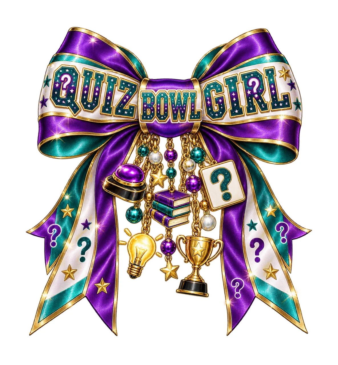 Quiz Bowl Girl Bow Charm PNG, Coquette Ribbon Sublimation, Transparent Digital Download