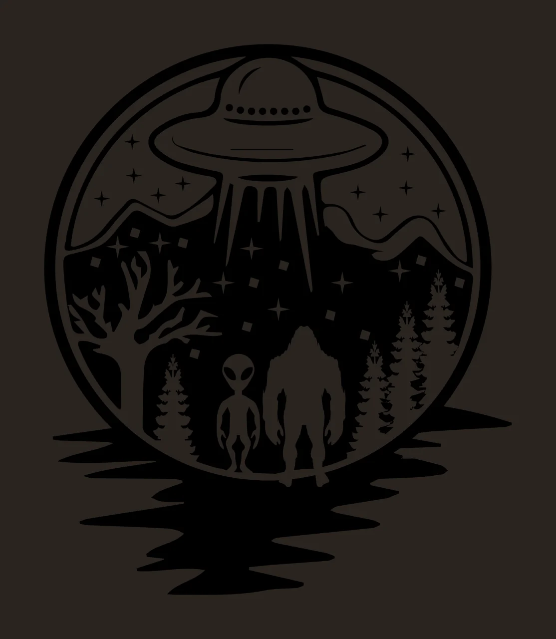 Alien Ufo Above Woodland Creature Silhouette landscape Hovering contrast preview thumbnail