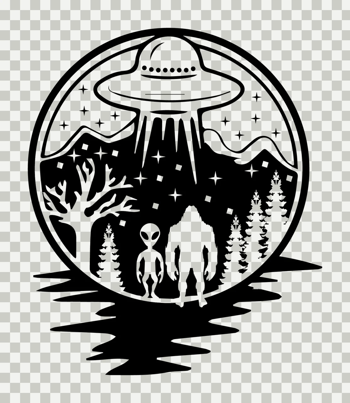 Alien Ufo Above Woodland Creature Silhouette landscape Hovering transparency and detail preview thumbnail