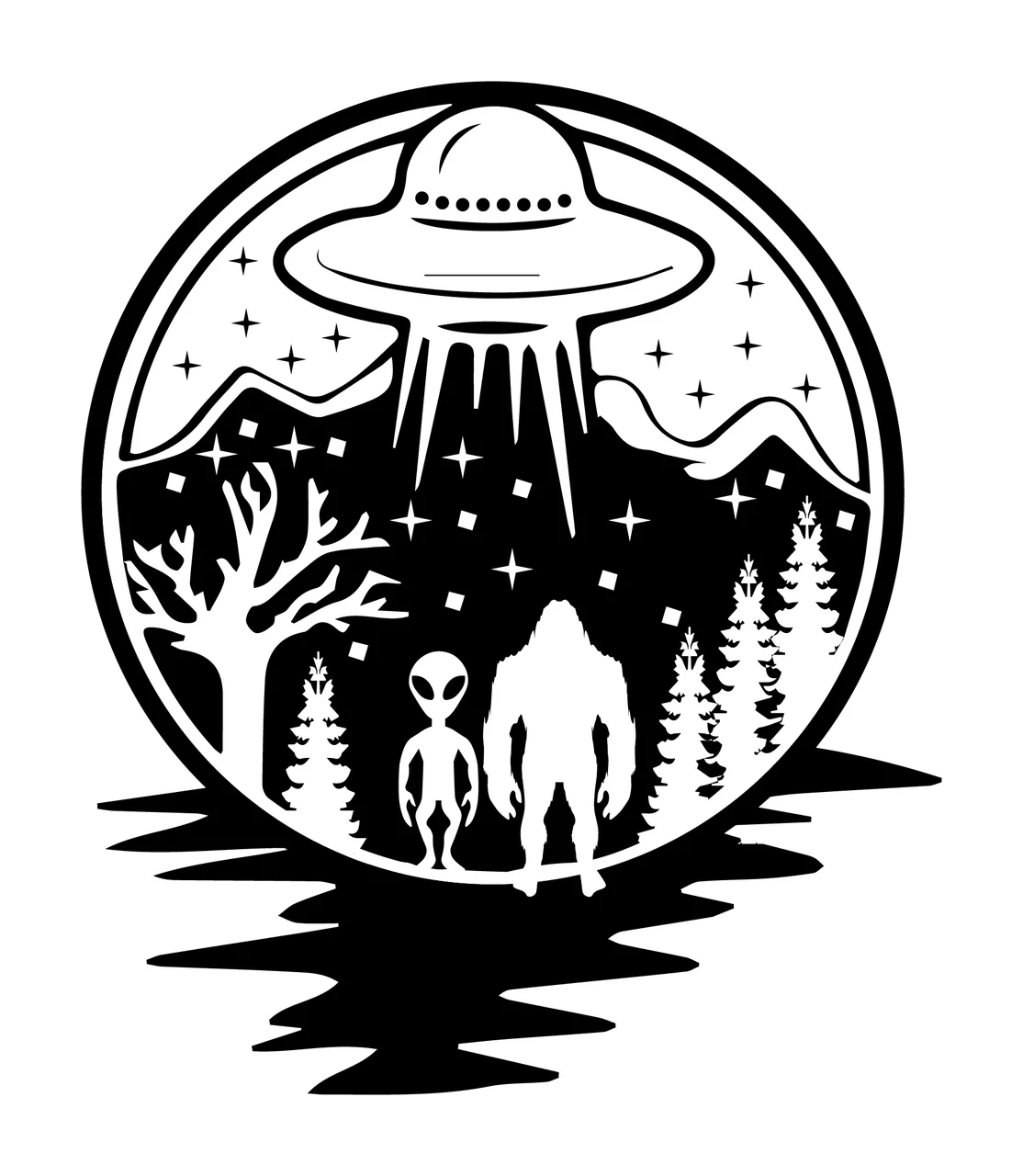 Alien Ufo Above Woodland Creature Silhouette landscape Hovering