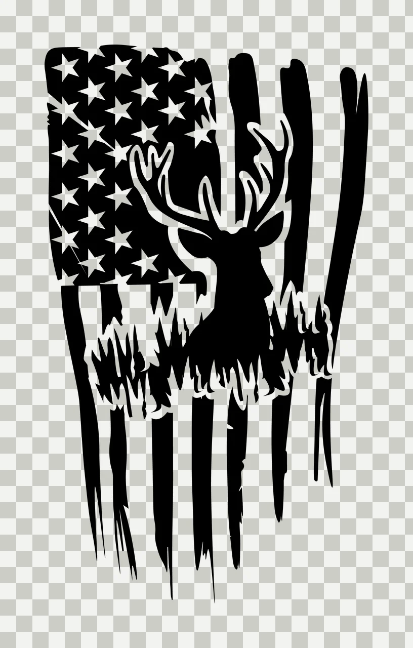 Deer Head Over Flag Silhouette superimposed antlers stripes transparency and detail preview thumbnail