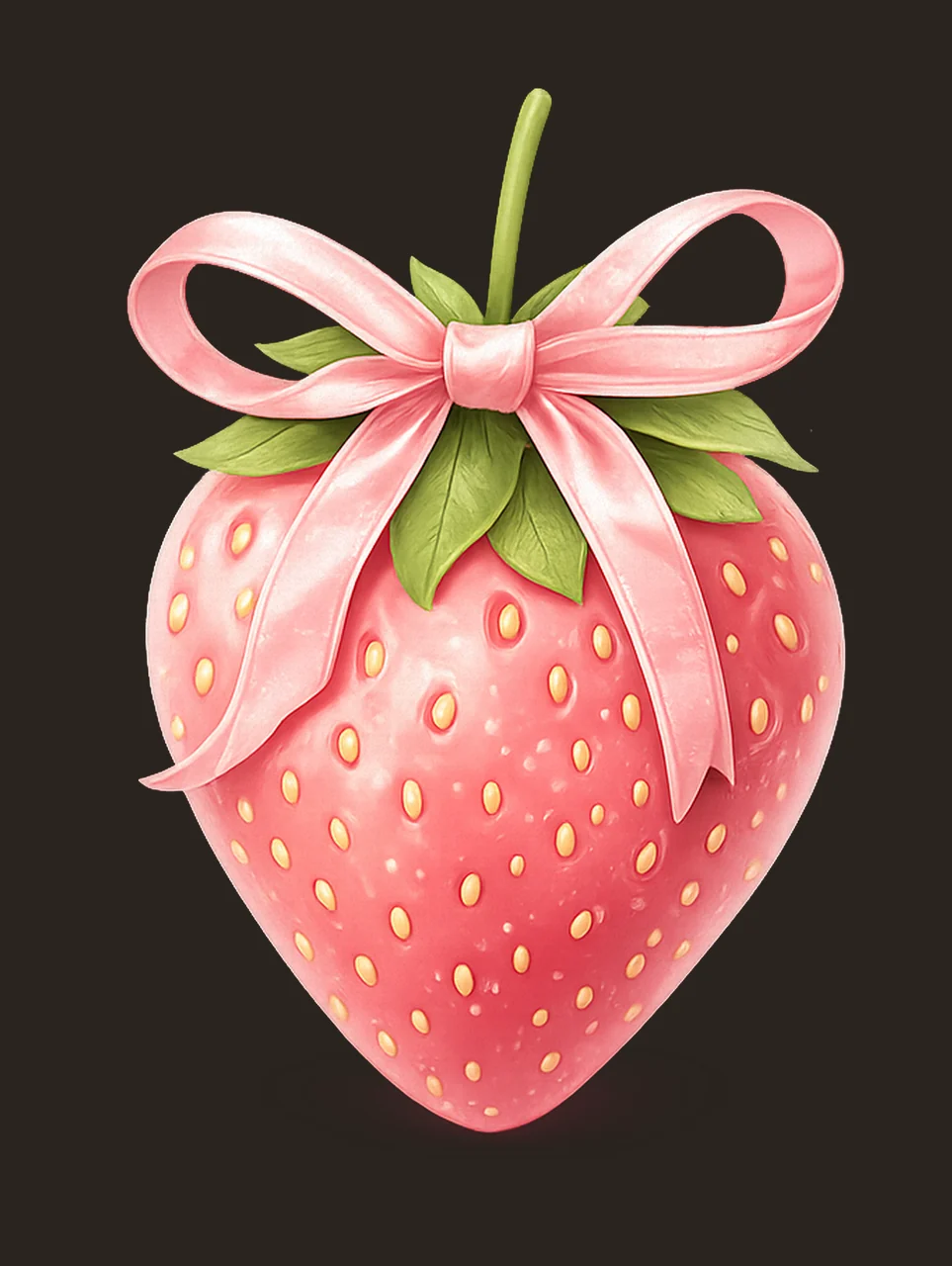 Bow Strawberry With Pink Ribbon green leaves fruit present contrast preview thumbnail