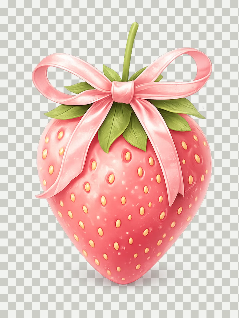 Bow Strawberry With Pink Ribbon green leaves fruit present transparency and detail preview thumbnail