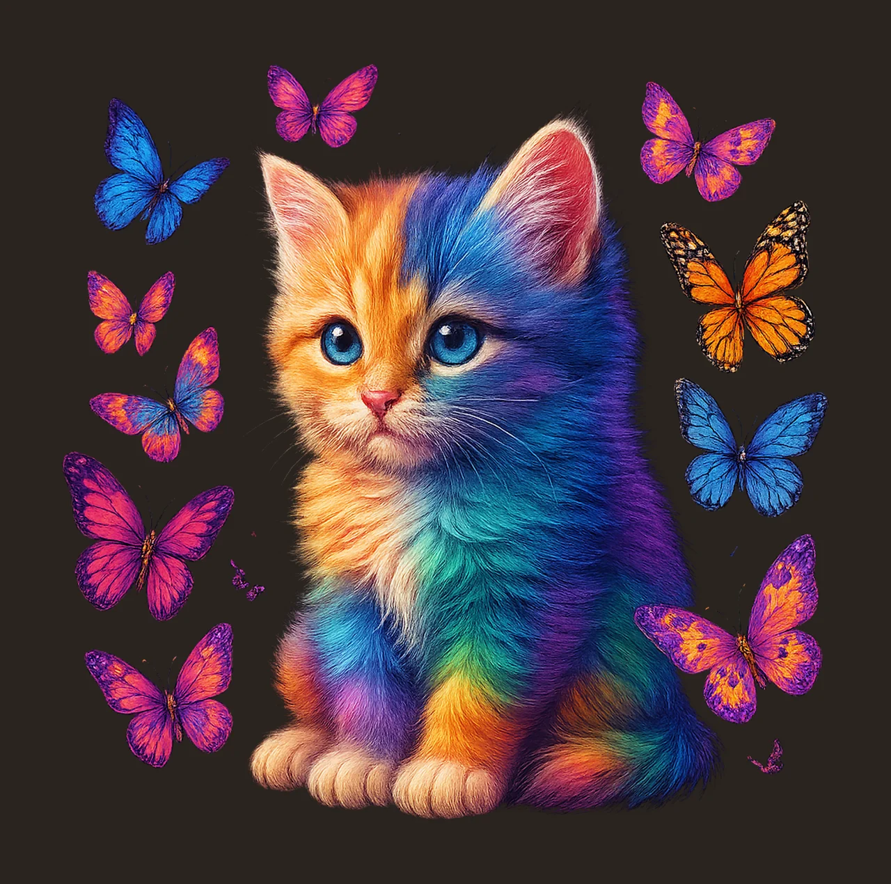 Rainbow kitten sublimation design colorful cat with contrast preview thumbnail