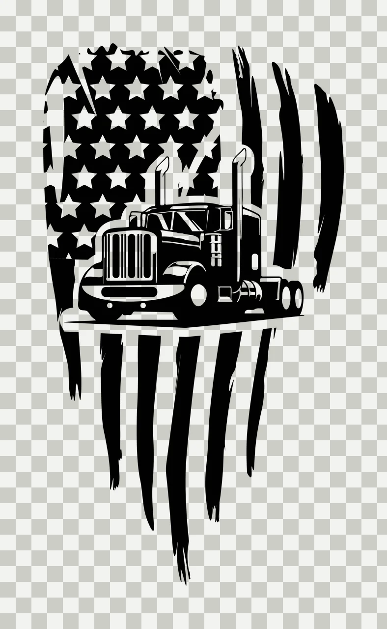 Truck Flag Silhouette With Backdrop display stars stripes distressed transparency and detail preview thumbnail