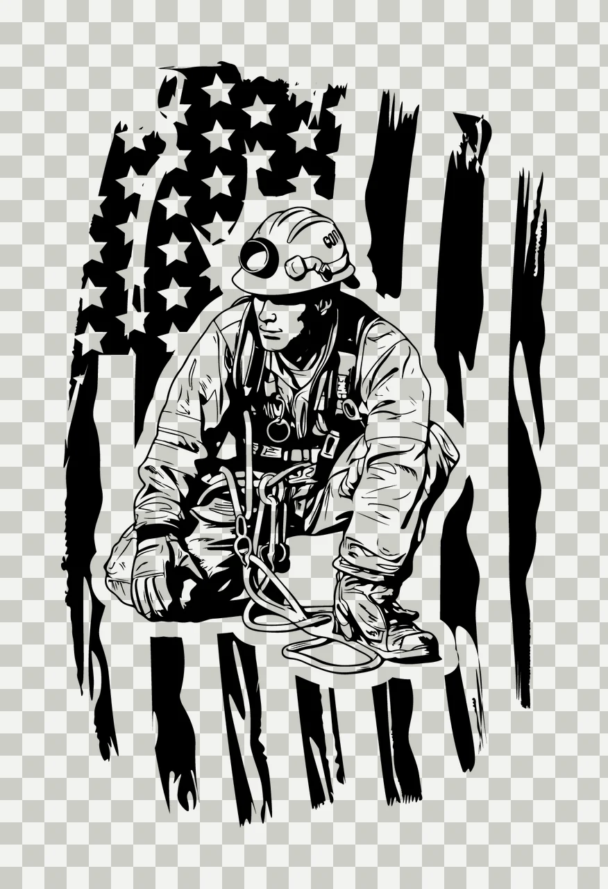 Worker Silhouette Against American Flag Background figure and transparency and detail preview thumbnail