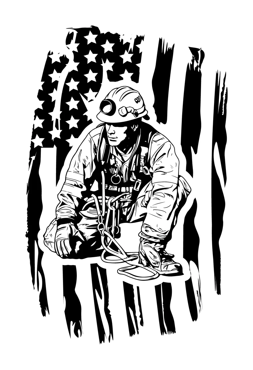 Worker Silhouette Against American Flag Background figure and