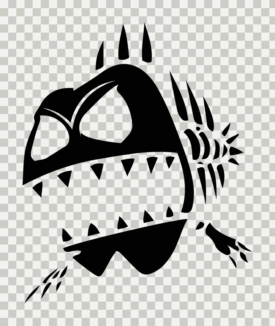 Bones Black Stylized Skeletal Fish Head With Large grimacing transparency and detail preview thumbnail