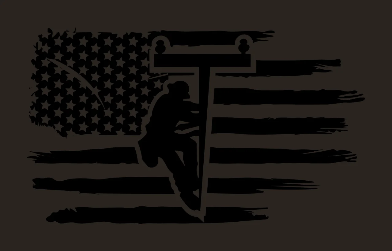 Lineman Power Flag Silhouette Art climbing pole stars stripes contrast preview thumbnail
