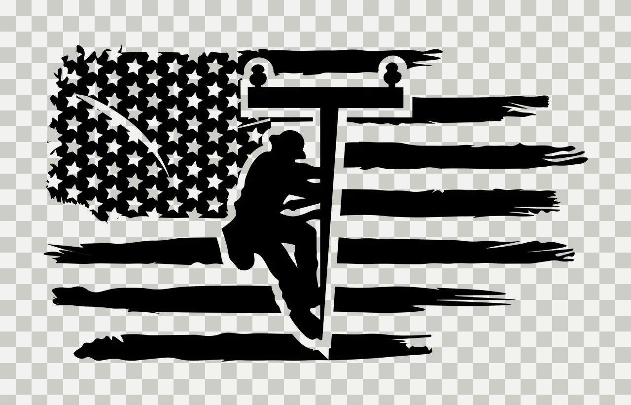 Lineman Power Flag Silhouette Art climbing pole stars stripes transparency and detail preview thumbnail