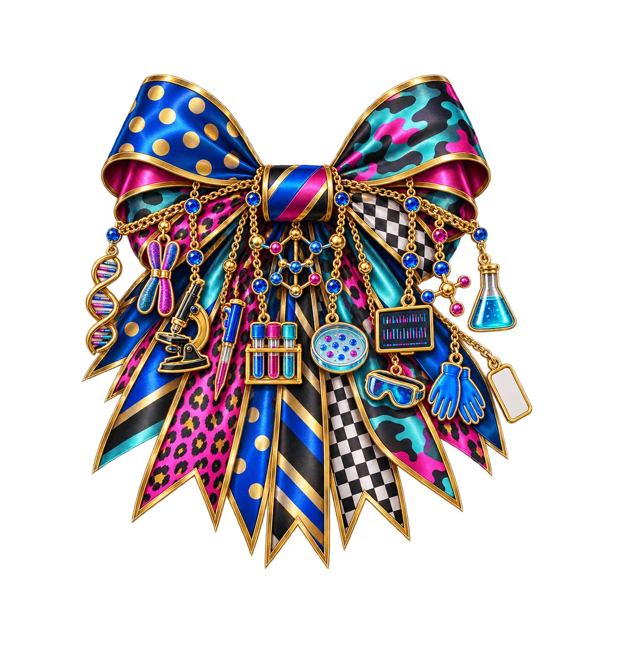 Geneticist Bow Charm PNG, Gold Chain Charms, Transparent Sublimation Design, Digital Download