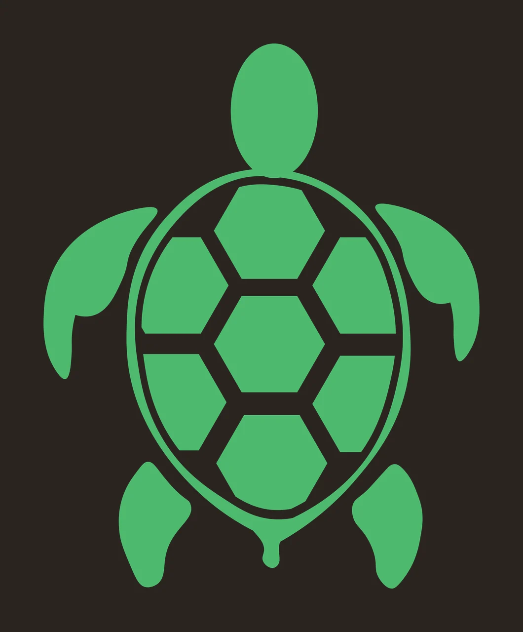 Silhouette Design of Sea turtle with shell pattern, hexagons and marine life in green and white contrast preview thumbnail