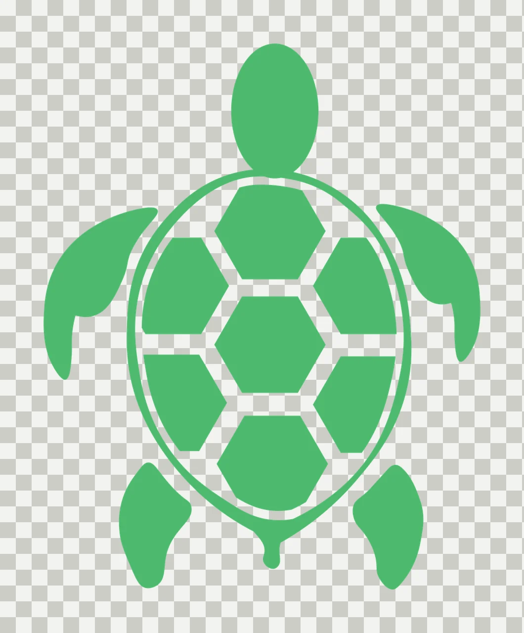 Silhouette Design of Sea turtle with shell pattern, hexagons and marine life in green and white transparency and detail preview thumbnail
