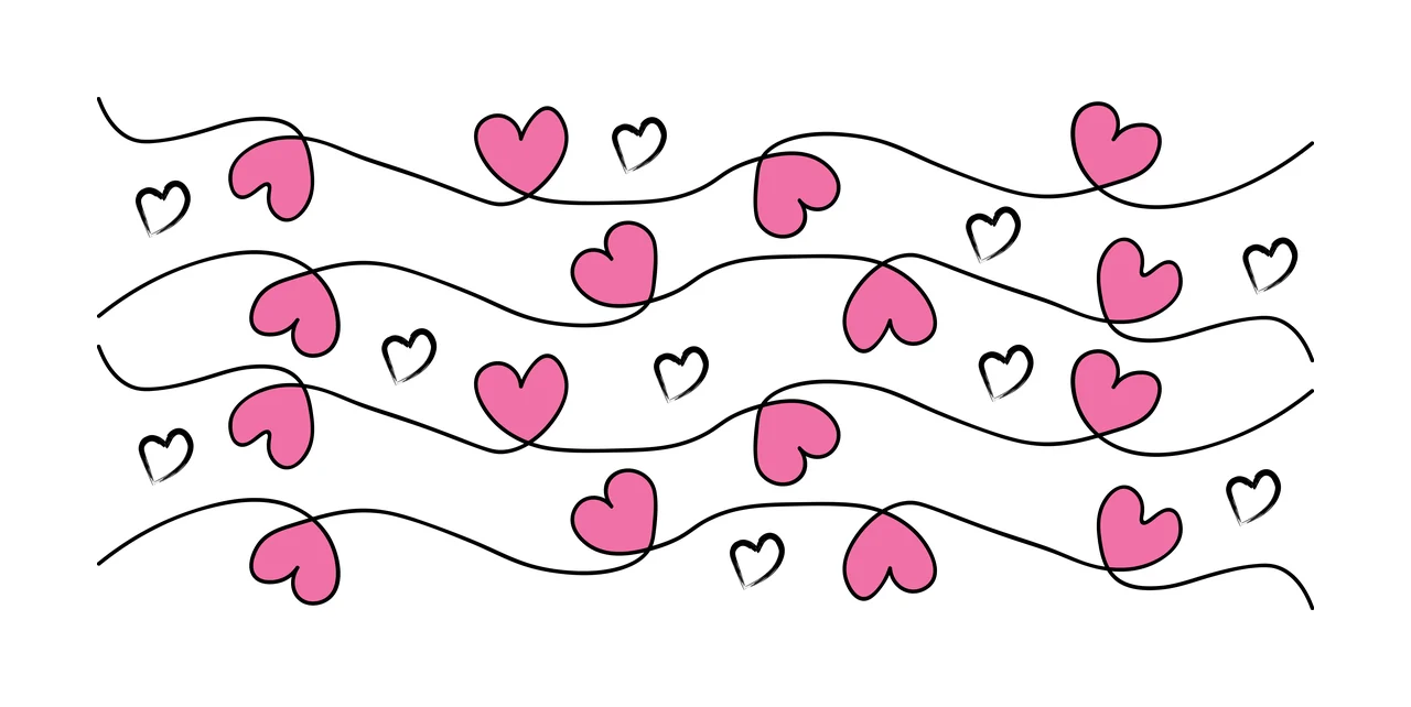 Hearts Can Glass Wrap Black Heart Outlines pattern wavy line