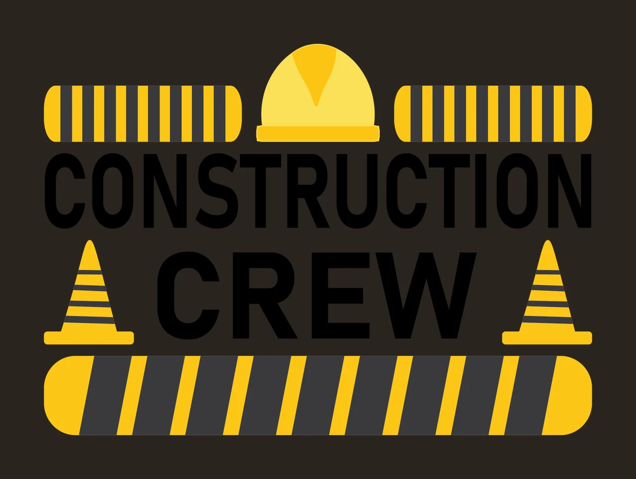 Construction Crew Text With Safety Gear hard hat traffic cones contrast preview thumbnail