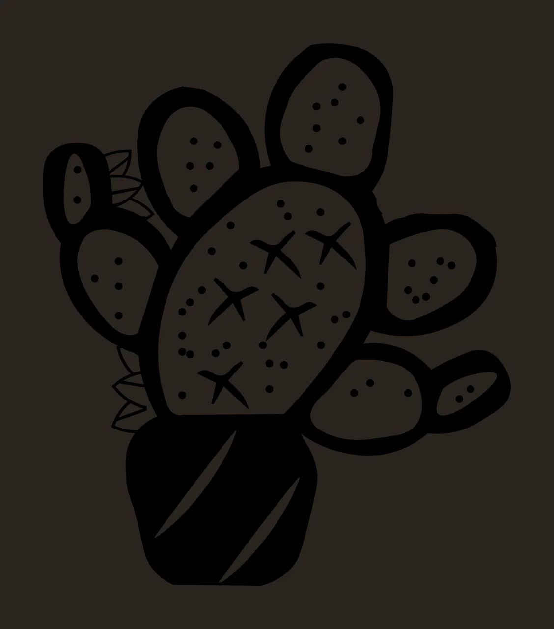Line Art Illustration of Prickly pear cactus with black cactus outline, white cactus pads, black dots and black X-shaped spines contrast preview thumbnail
