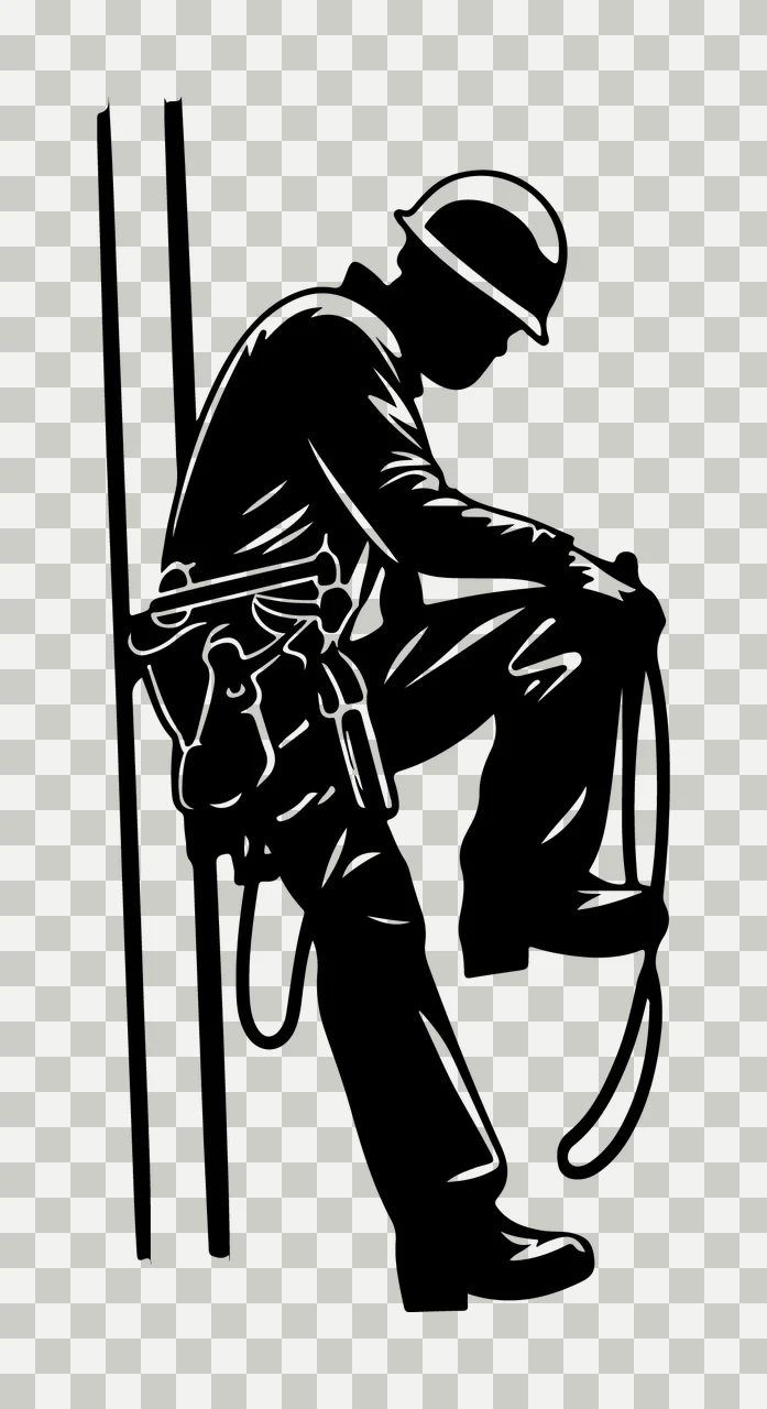 Utility Worker Holding Rope Silhouette working pole helmet transparency and detail preview thumbnail