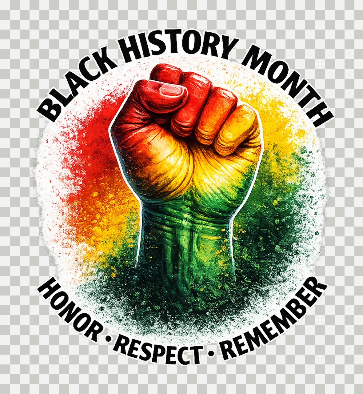 Black History Month Raised Fist Design Pan African Colors transparency and detail preview thumbnail