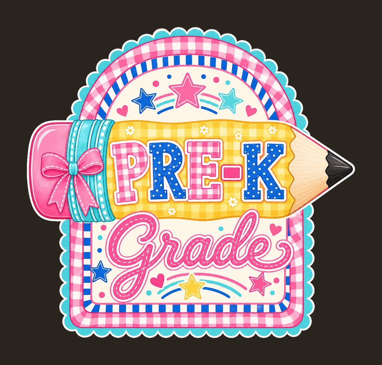 Preppy Back to School Pink Gingham Pennant Flag Variation A contrast preview thumbnail