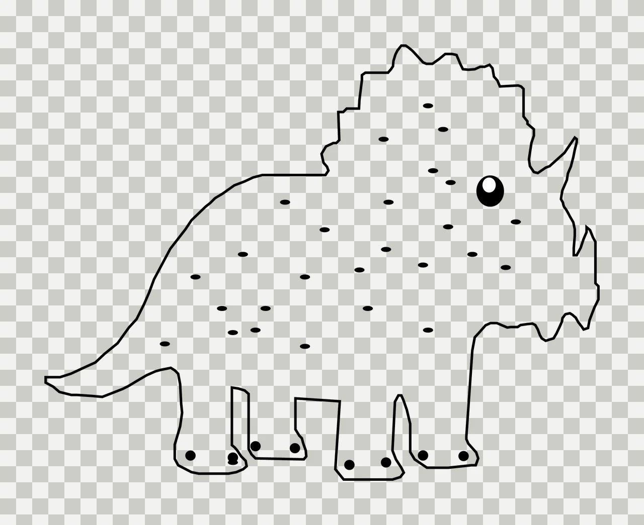 Dinosaur Triceratops Line Drawing standing spots horn black transparency and detail preview thumbnail