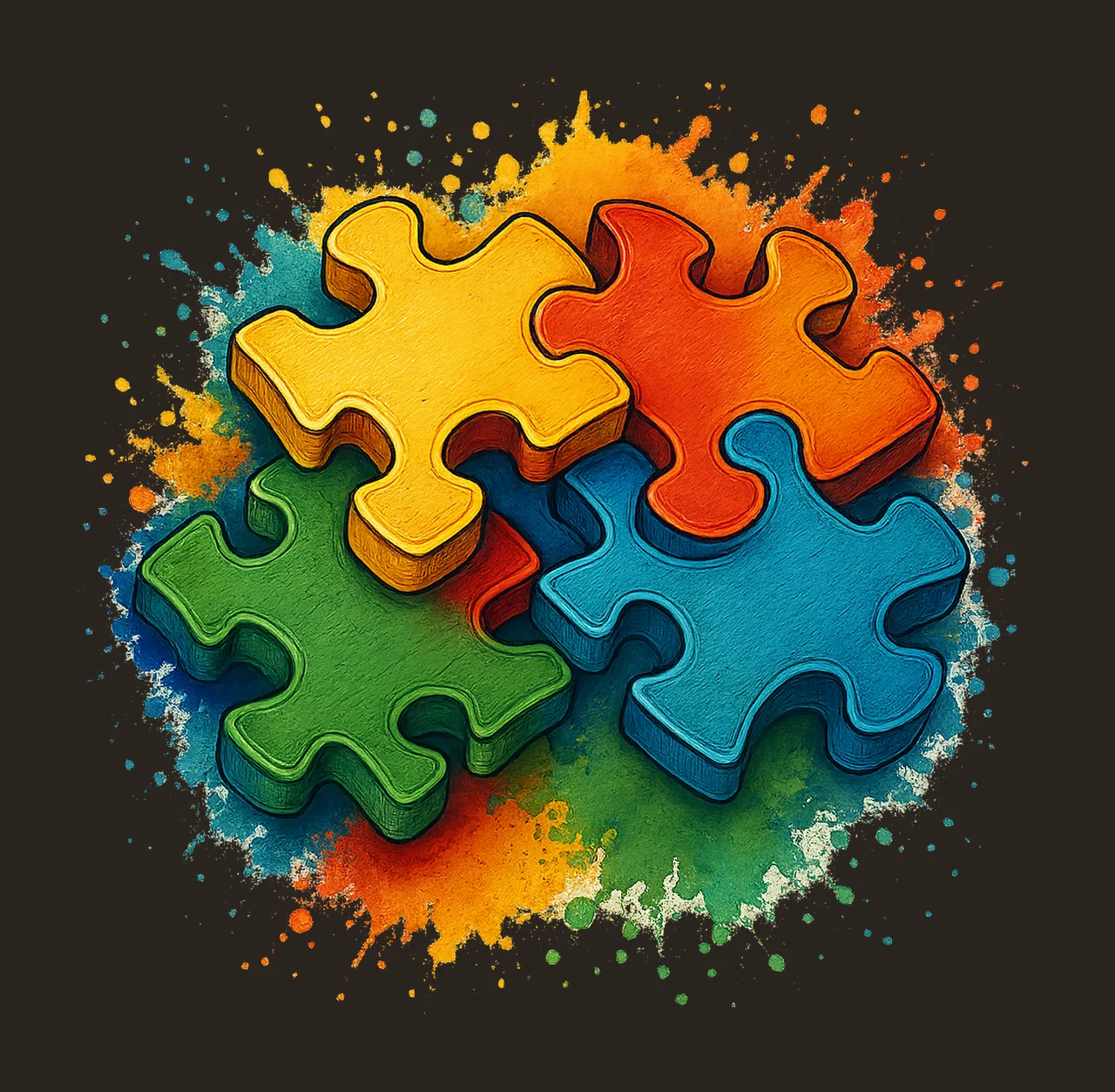 Autism Puzzle Piece Awareness Sublimation Design Hand Drawn contrast preview thumbnail