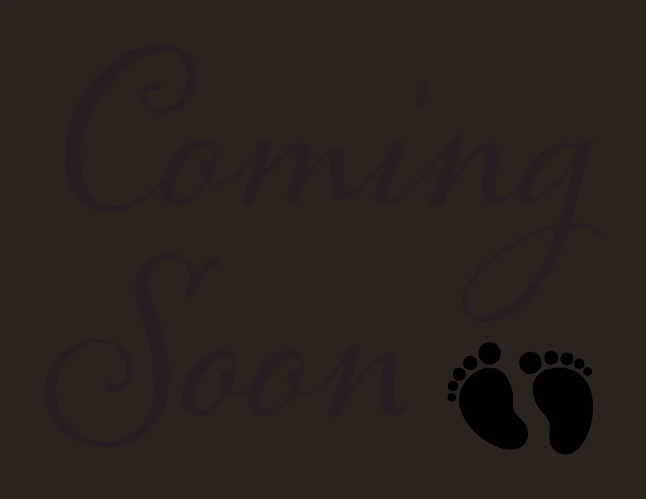 Coming Soon Typography Design with Coming Soon text, cursive lettering and baby footprints silhouette in black and white contrast preview thumbnail