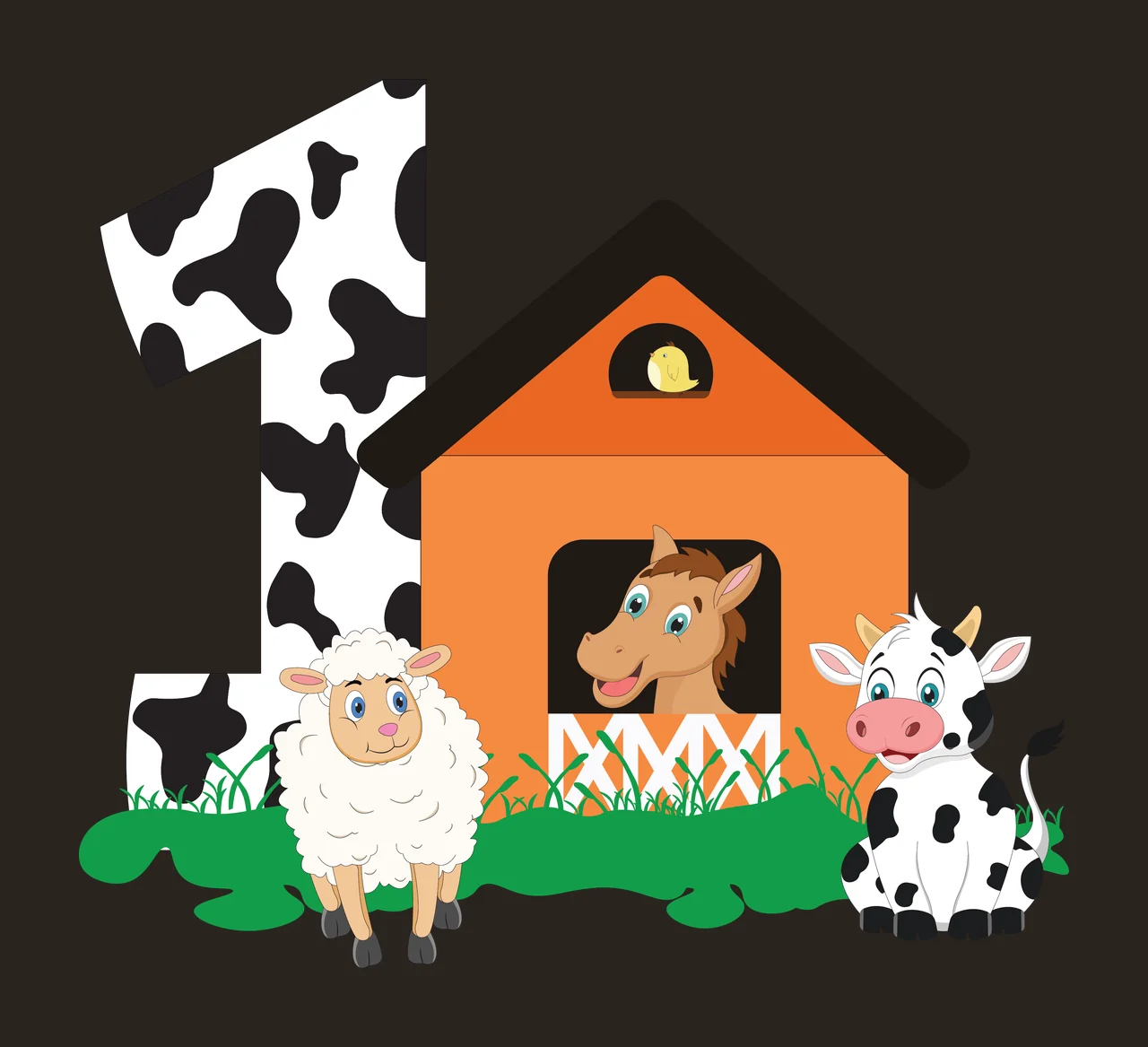 Farm Number One With Animal Silhouettes standing cow sheep contrast preview thumbnail