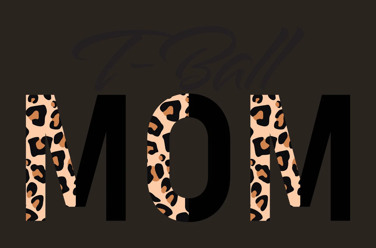 T-Ball MOM Typography Design with T-Ball text, MOM letters and leopard print pattern in black, tan and brown contrast preview thumbnail