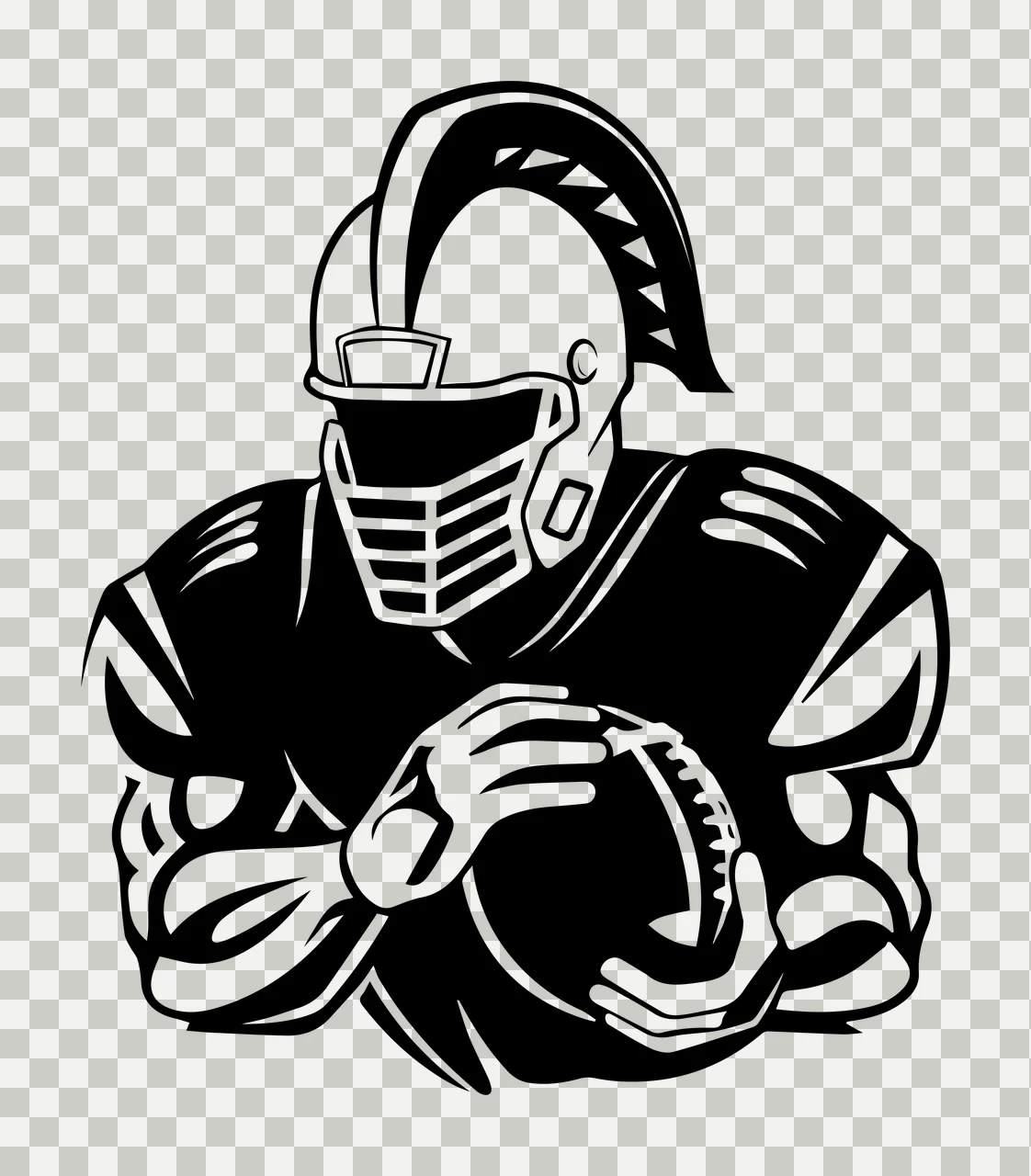 Football Player In Helmet Holding Ball shoulder pads silhouette transparency and detail preview thumbnail