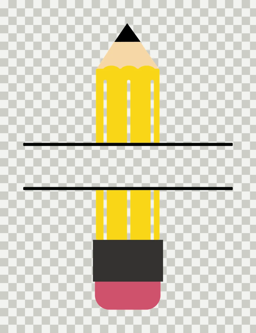 Pencil With Eraser And Split Bar In Yellow stationery transparency and detail preview thumbnail