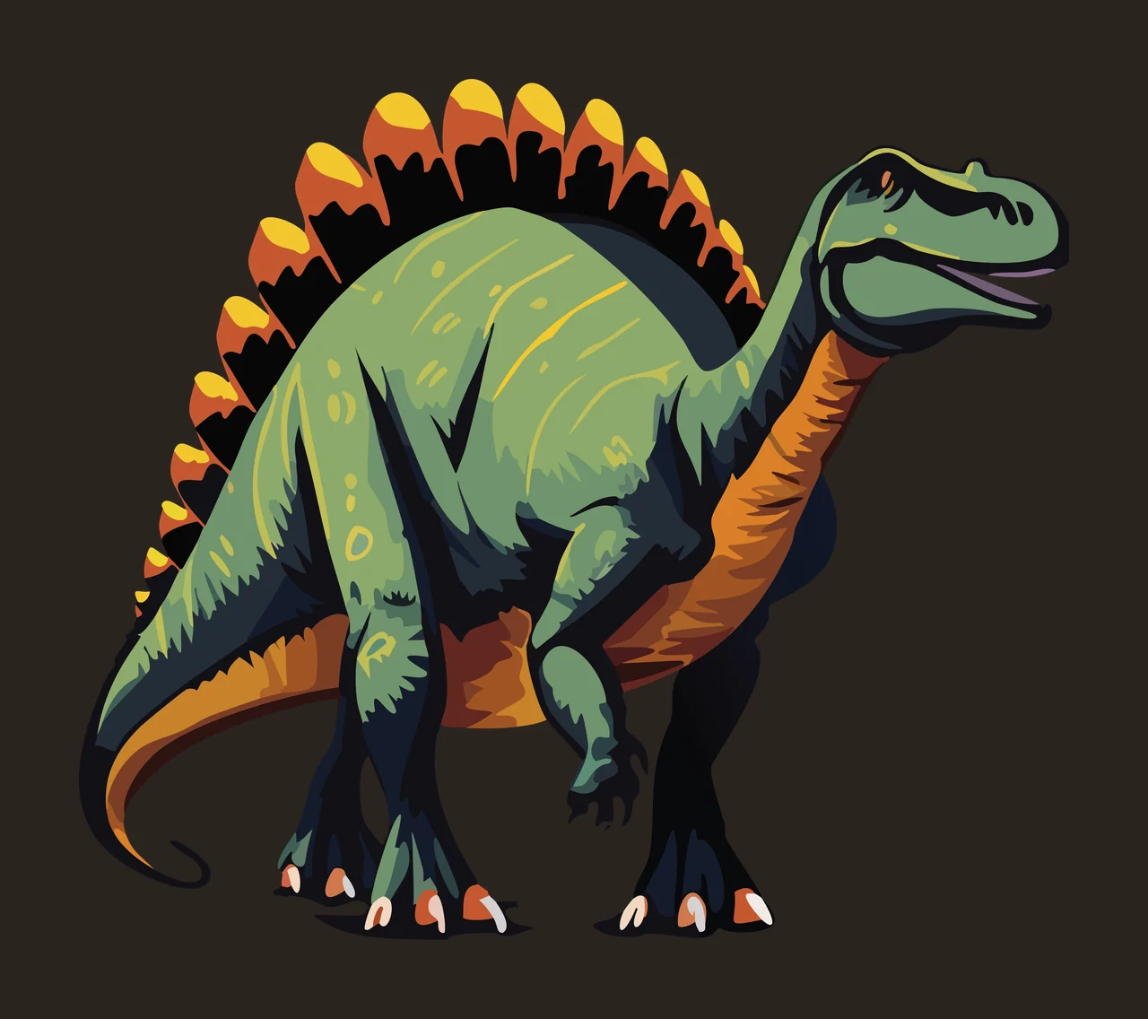 Dinosaur Standing In Side Profile plates tail Silhouette black contrast preview thumbnail