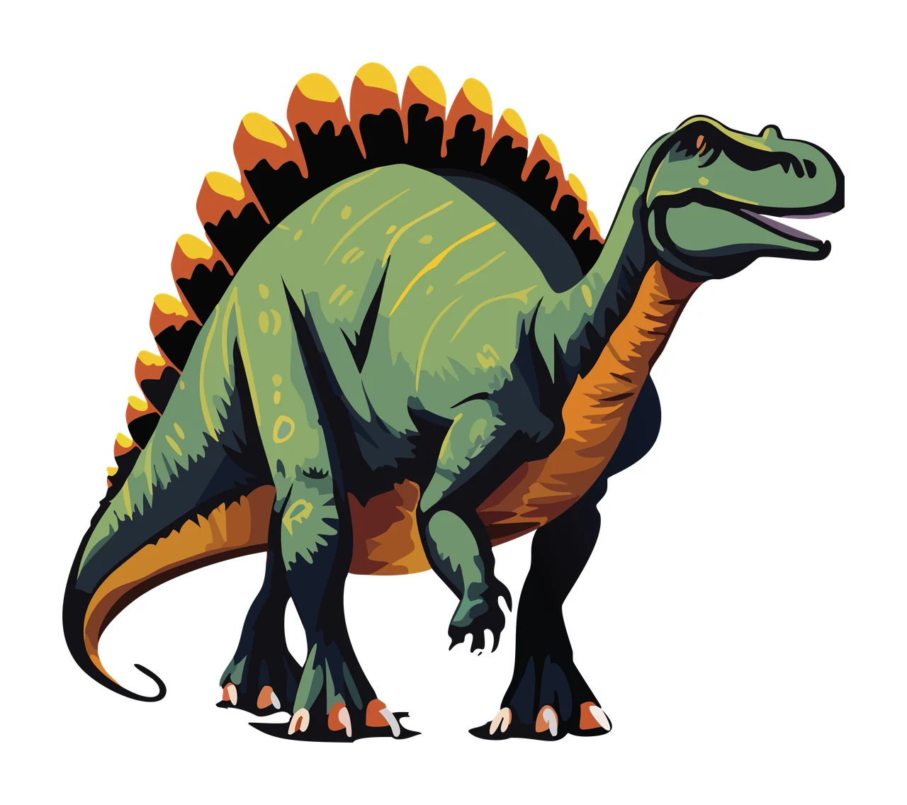 Dinosaur Standing In Side Profile plates tail Silhouette black