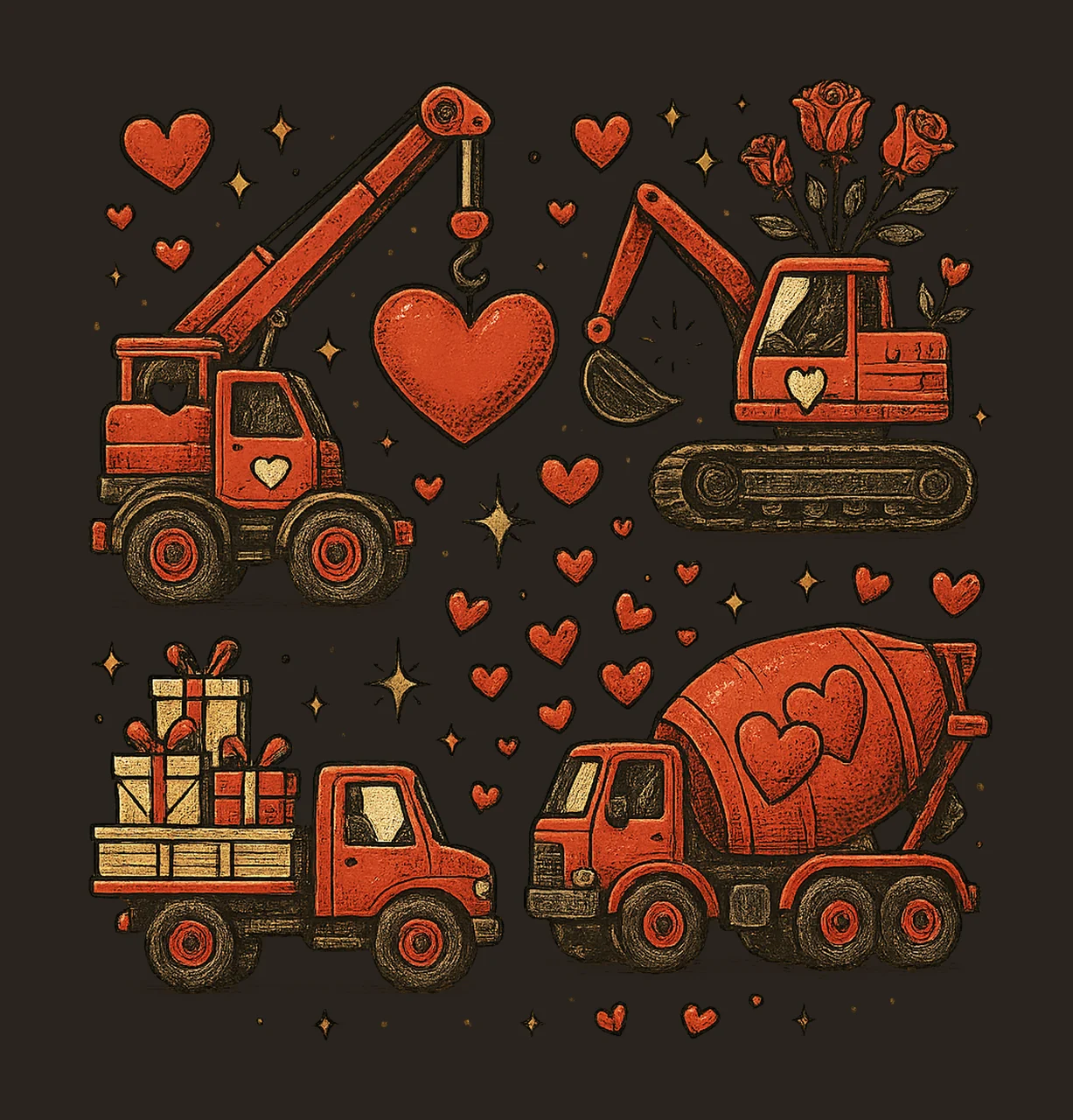Valentine Construction Trucks Heart Boys Kids Design Cute contrast preview thumbnail