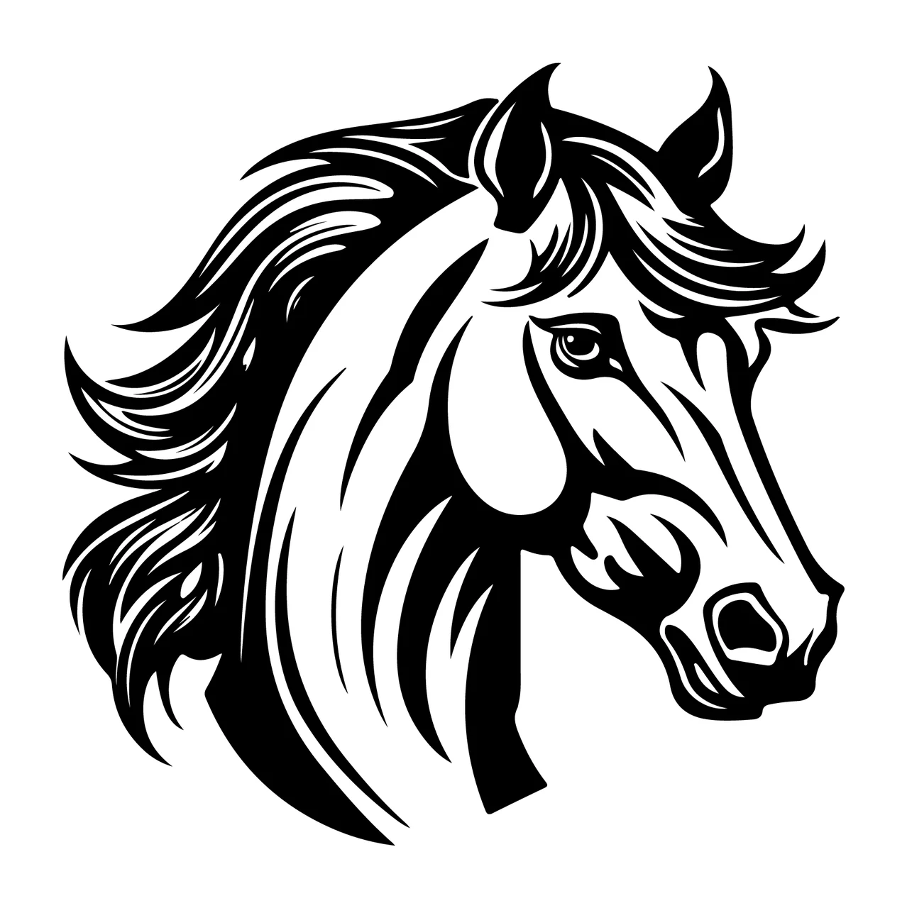 Horse Head Profile Black Silhouette standing white plain animal
