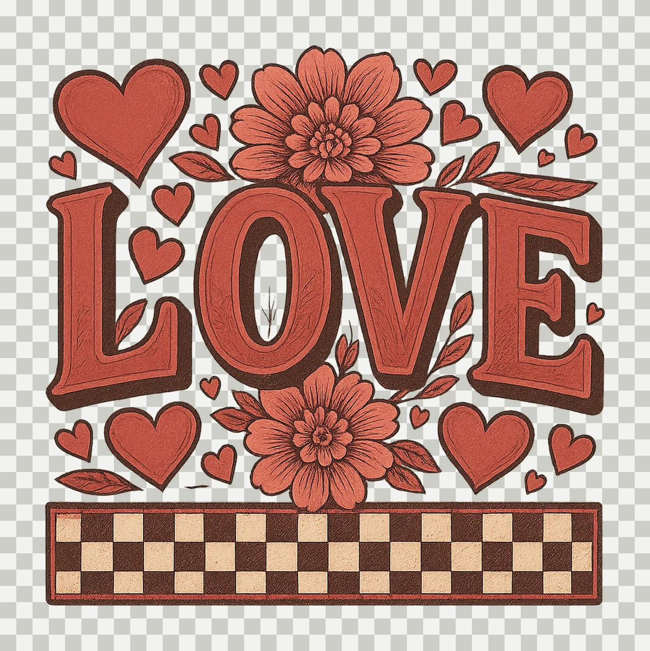 Varsity Checkered Love Distressed Valentine Design transparency and detail preview thumbnail
