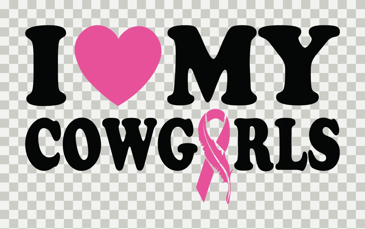 I Heart I My Cowgirls Love Text ribbon typography black cowgirl transparency and detail preview thumbnail