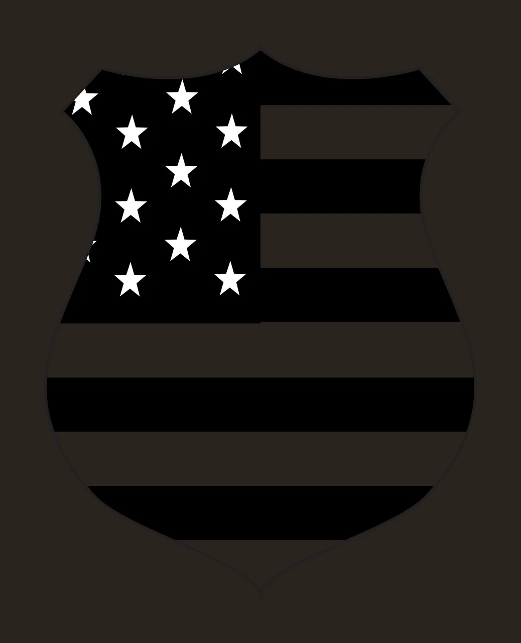 Shield emblem Illustration with shield outline, five-pointed stars and horizontal stripes in black and white contrast preview thumbnail