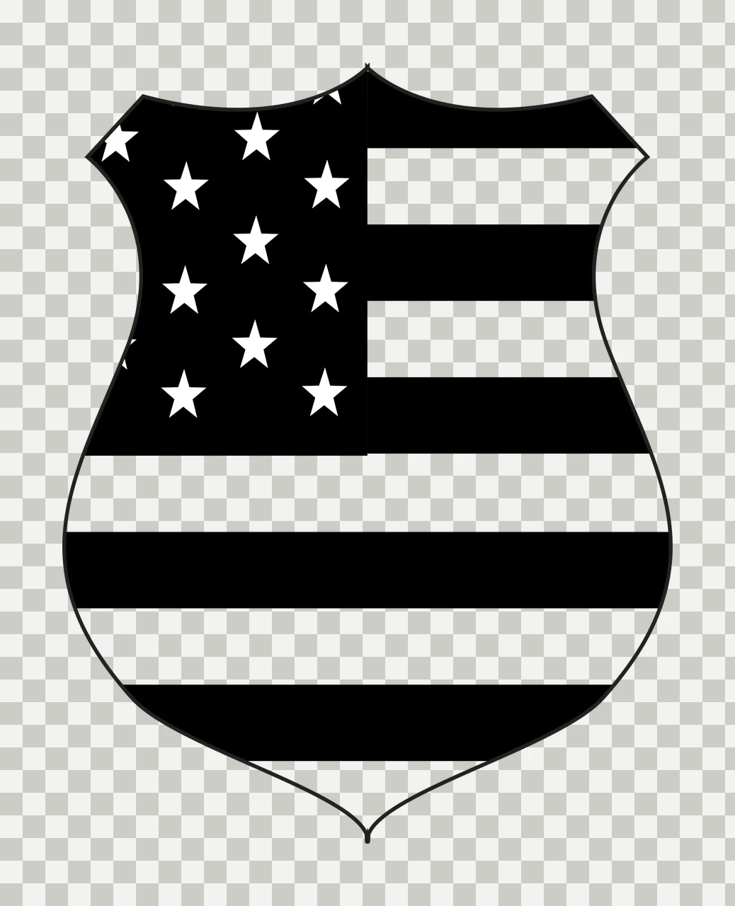 Shield emblem Illustration with shield outline, five-pointed stars and horizontal stripes in black and white transparency and detail preview thumbnail