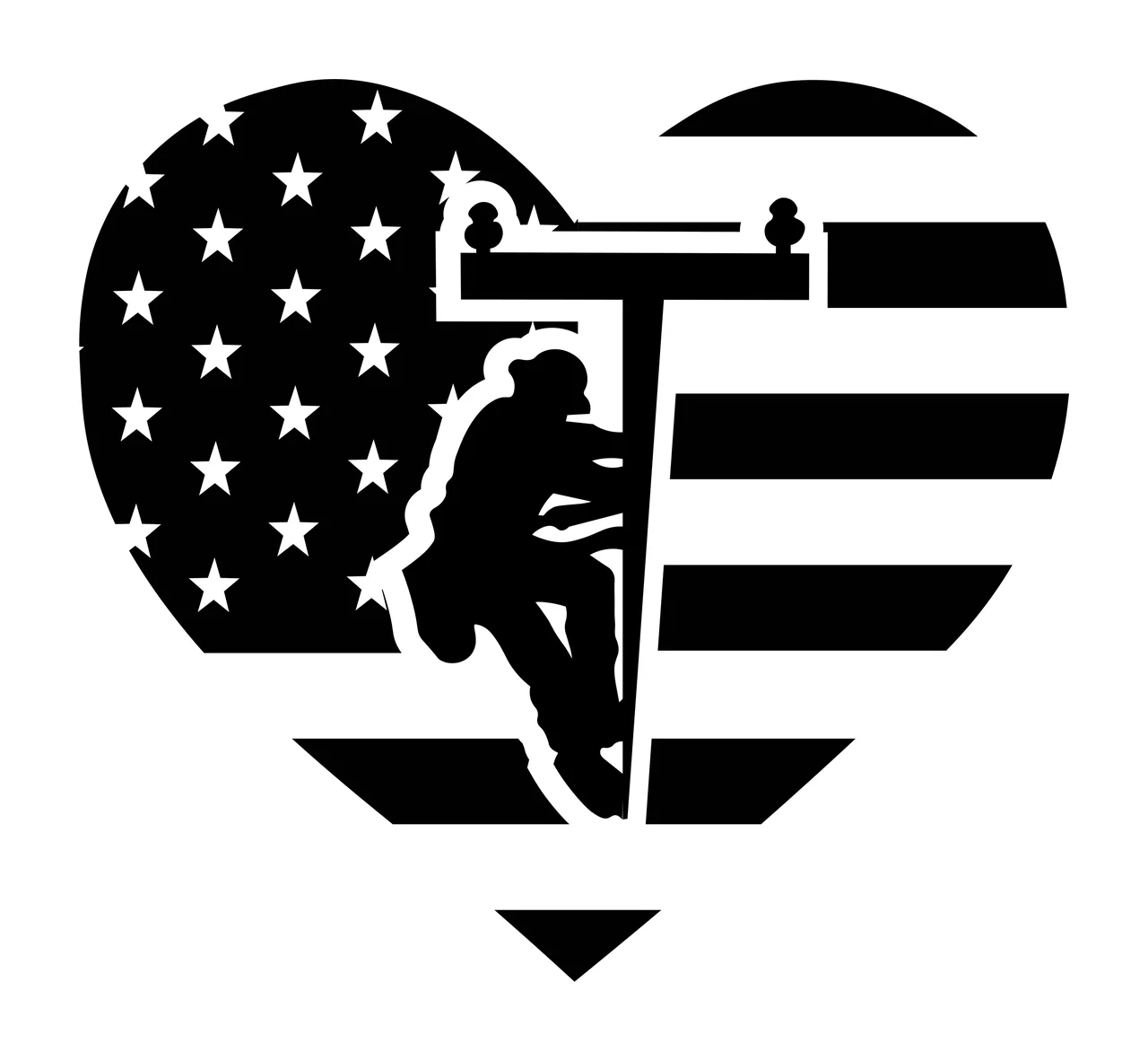 Utility Worker On Pole Inside Heart climbing American flag pattern