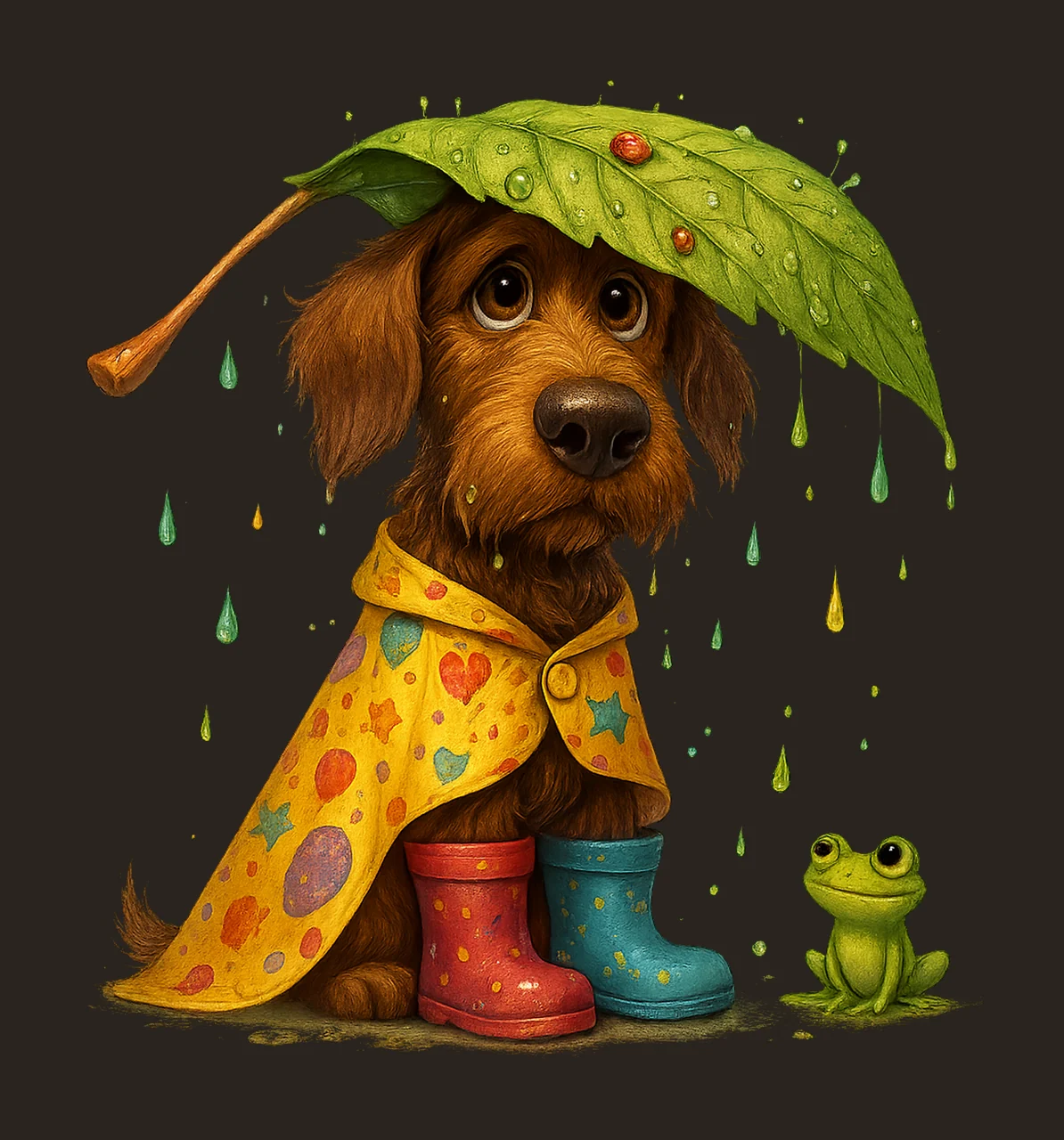 Cute Rainy Day Dog Artwork Quirky Puppy with Umbrella contrast preview thumbnail
