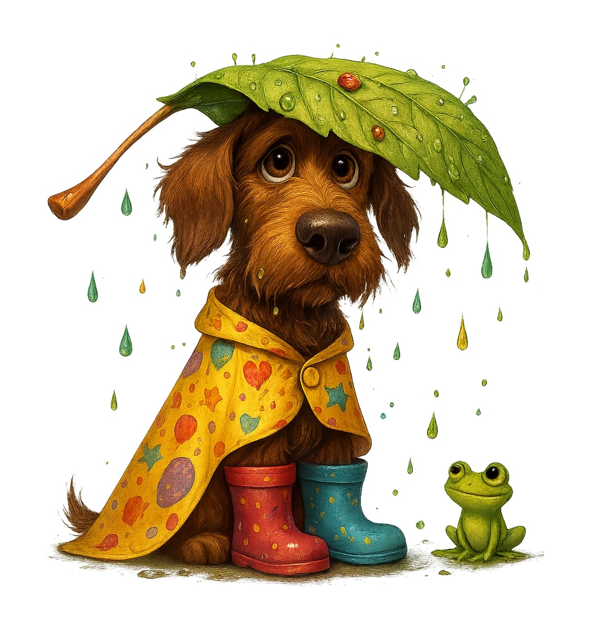 Cute Rainy Day Dog Artwork Quirky Puppy with Umbrella